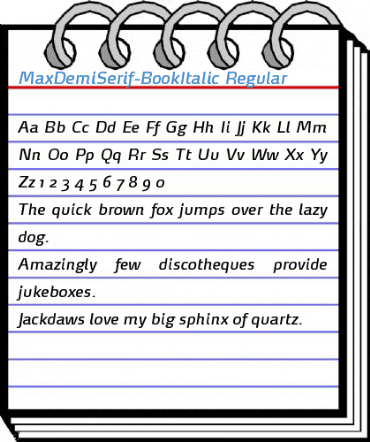MaxDemiSerif-BookItalic Regular Font